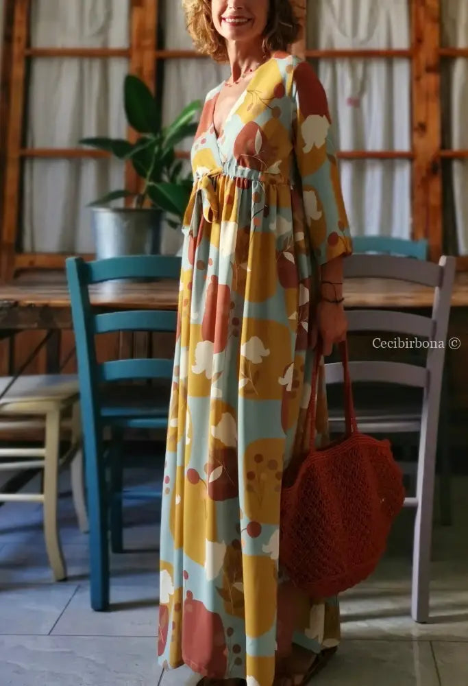 Abito in viscosa a fiori con fiocco taglia 42 (Ref. abito donna