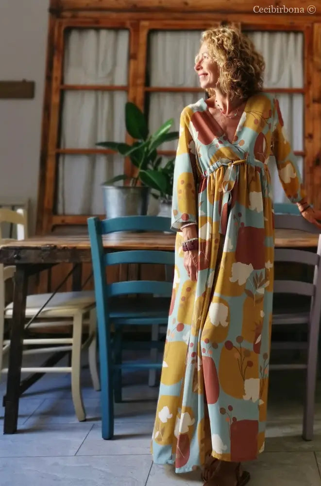 Abito in viscosa a fiori con fiocco taglia 42 (Ref. abito donna