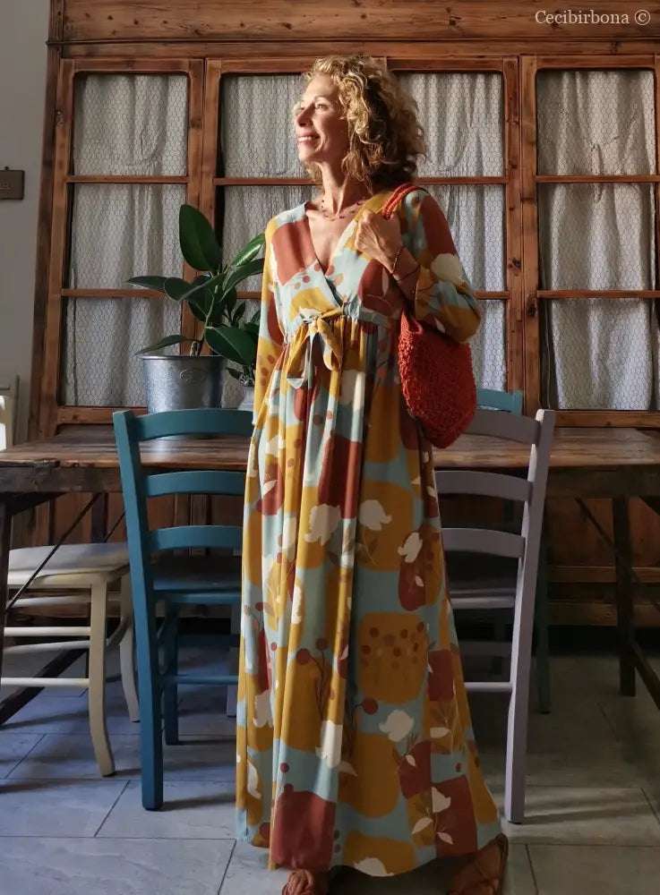 Abito in viscosa a fiori con fiocco taglia 42 (Ref. abito donna