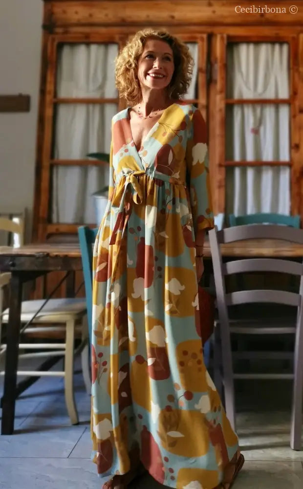 Abito in viscosa a fiori con fiocco taglia 42 (Ref. abito donna