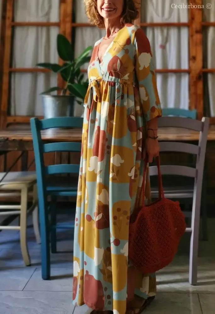 Abito in viscosa a fiori con fiocco taglia 42 (Ref. abito donna