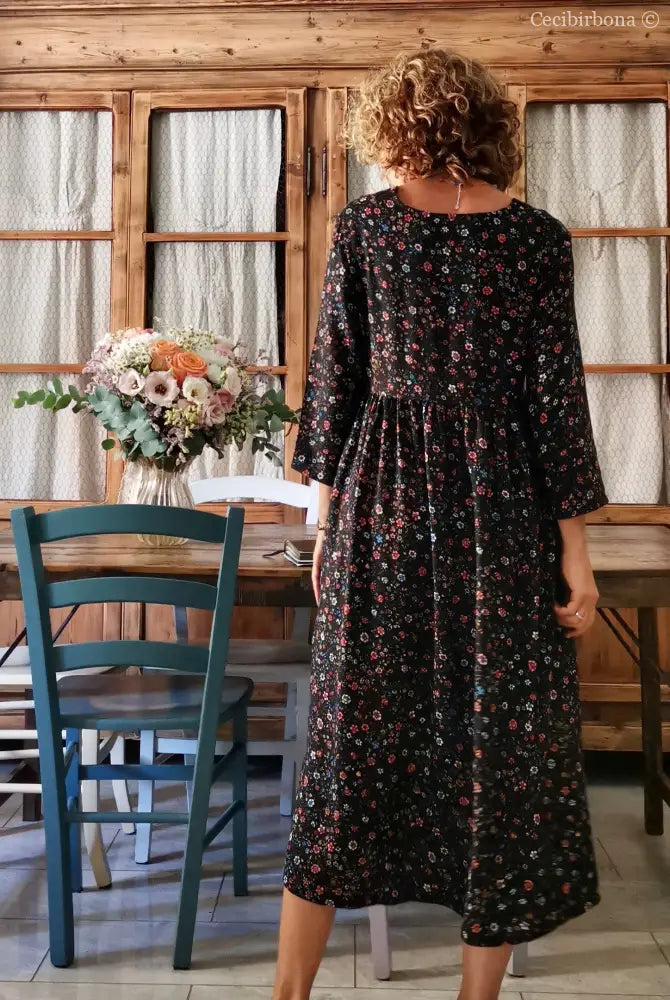 Abito in viscosa nera a fiori con fiocco (Ref. 98) abito donna