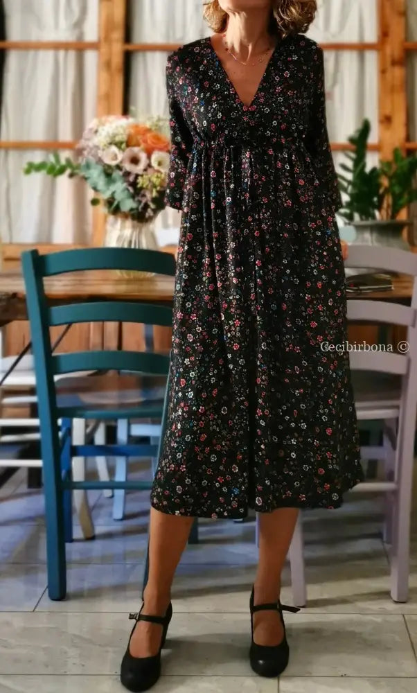 Abito in viscosa nera a fiori con fiocco (Ref. 98) abito donna