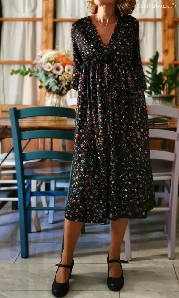 Abito in viscosa nera a fiori con fiocco (Ref. 98) abito donna
