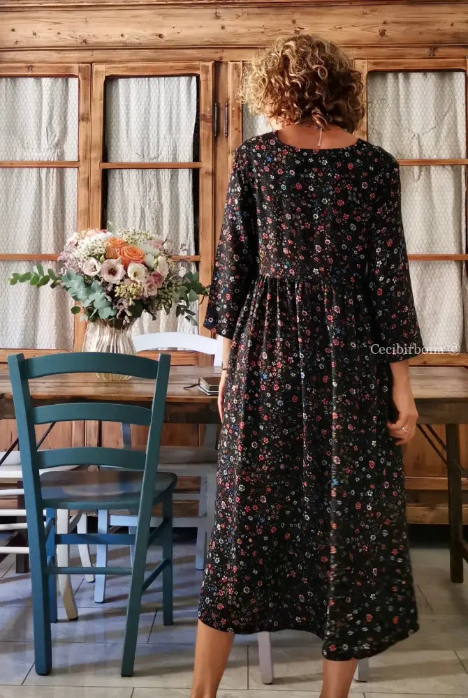 Abito in viscosa nera a fiori con fiocco (Ref. 98) abito donna