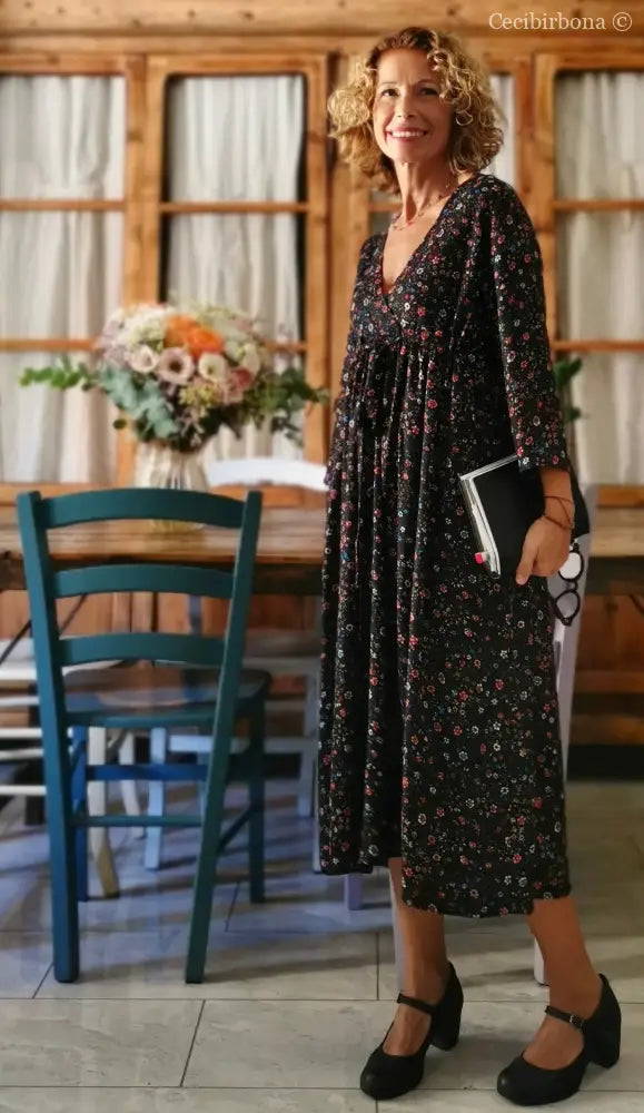 Abito in viscosa nera a fiori con fiocco (Ref. 98) abito donna