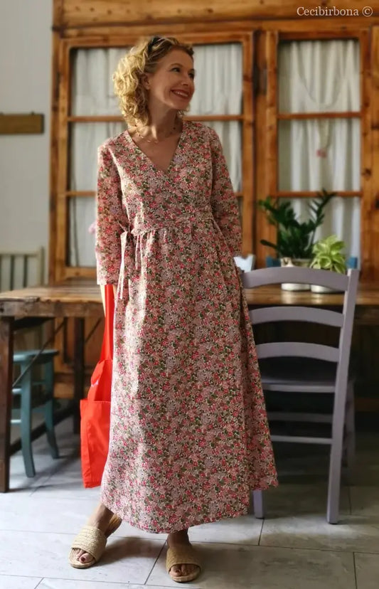 Abito incrociato in cotone con fiori e more (Ref. 180) abito donna