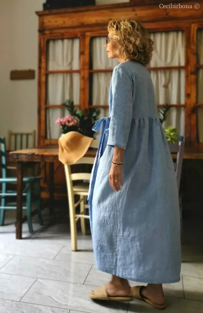 Abito incrociato in lino celeste (Ref. 310) abito donna