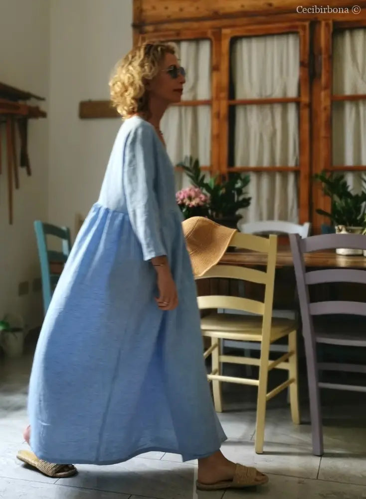 Abito incrociato in lino celeste (Ref. 310) abito donna