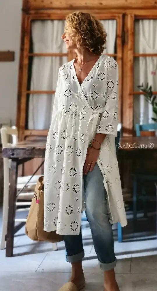 Abito incrociato in sangallo di cotone con maniche (Ref. 114) abito donna