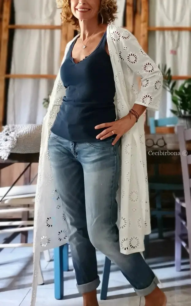 Abito incrociato in sangallo di cotone con maniche (Ref. 114) abito donna