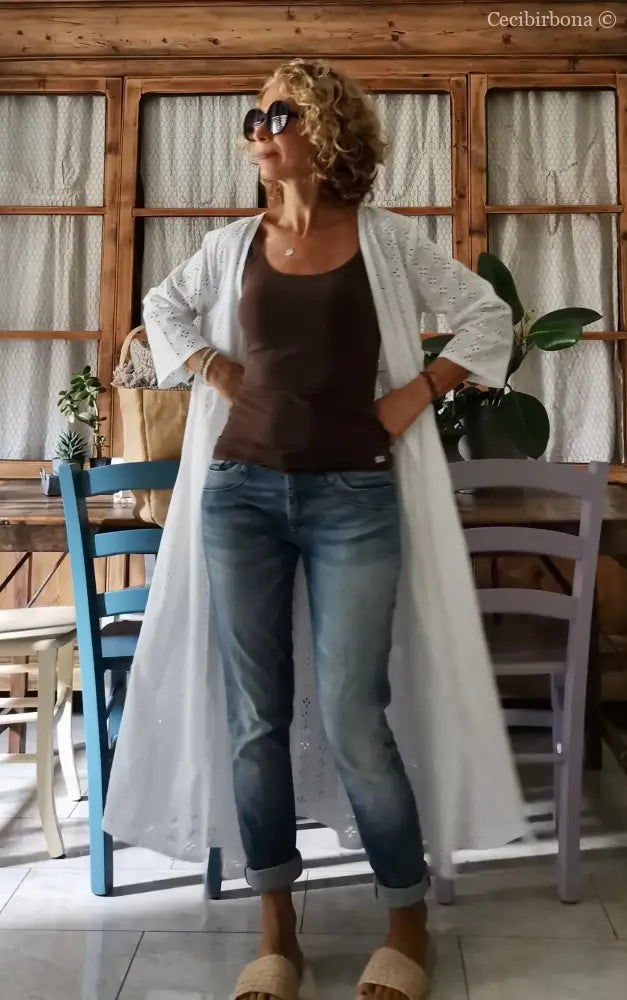 Abito incrociato in sangallo di cotone con maniche (Ref. 115) abito donna