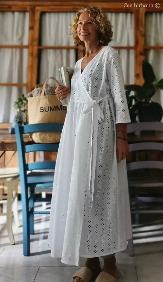 Abito incrociato in sangallo di cotone con maniche (Ref. 115) abito donna