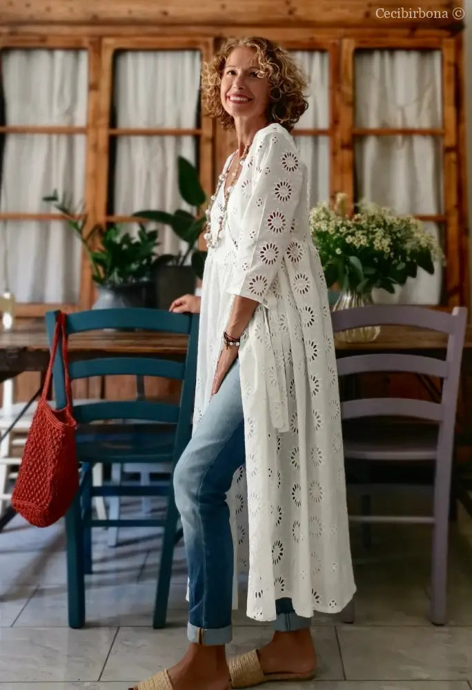 Abito incrociato in sangallo di cotone con maniche (Ref. 125) abito donna