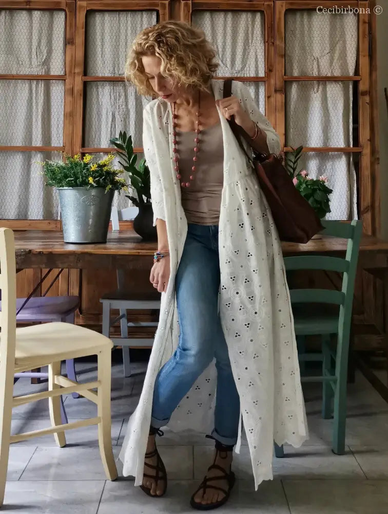 Abito incrociato in sangallo di cotone con maniche (Ref. 140) abito donna