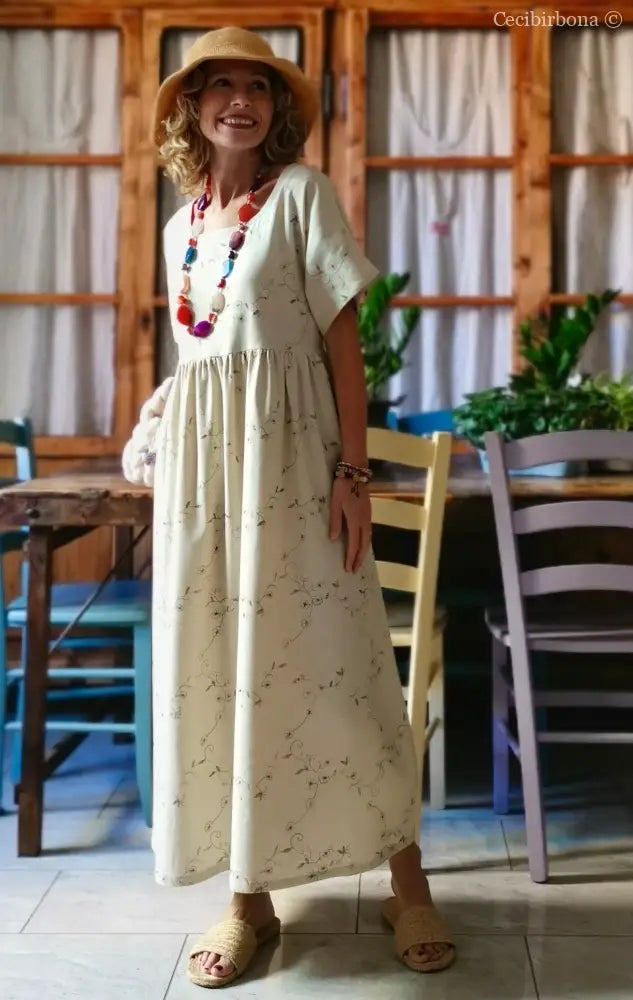 Abito lungo in lino ricamato (Ref. 167) abito donna