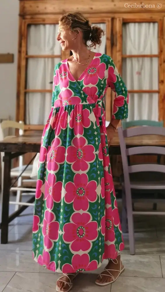 Abito lungo incrociato a fiori (Ref. 96) Media abito donna