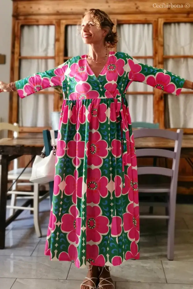 Abito lungo incrociato a fiori (Ref. 96) Media abito donna