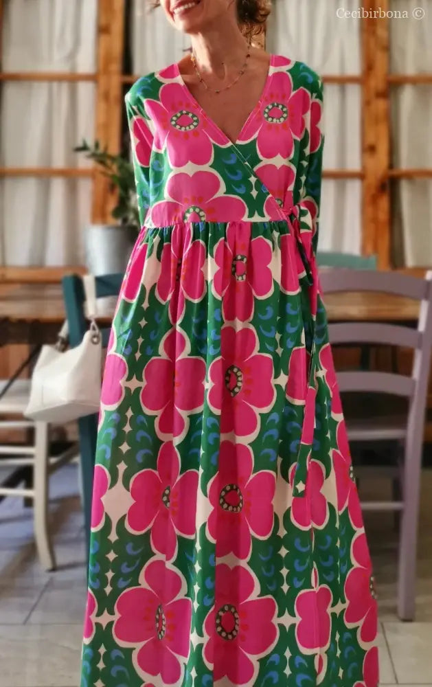 Abito lungo incrociato a fiori (Ref. 96) Media abito donna