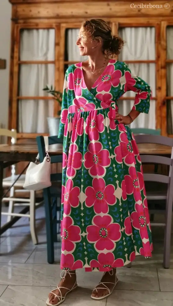 Abito lungo incrociato a fiori (Ref. 96) Media abito donna