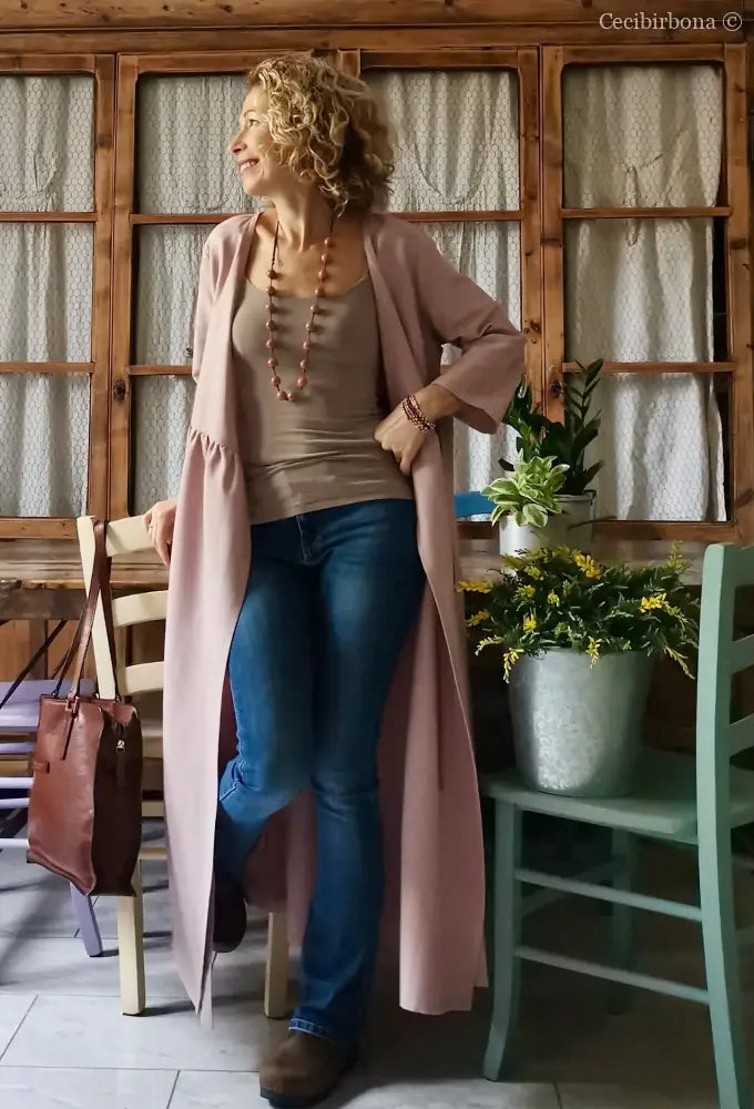 Abito lungo incrociato in lino rosa antico (Ref. 139) abito donna