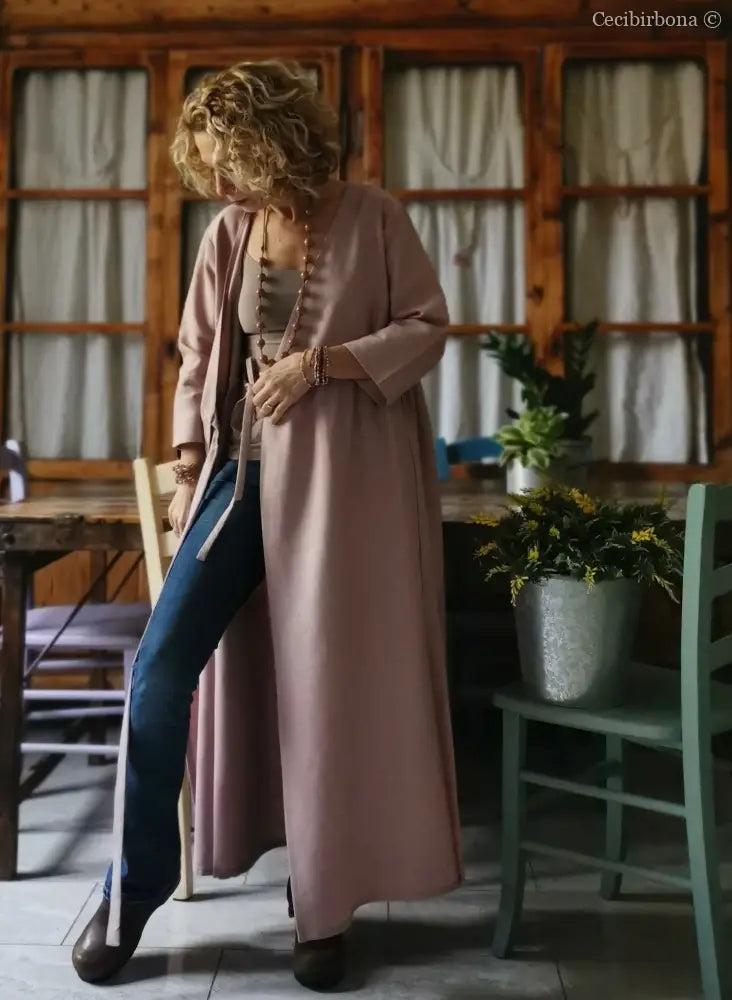 Abito lungo incrociato in lino rosa antico (Ref. 139) abito donna