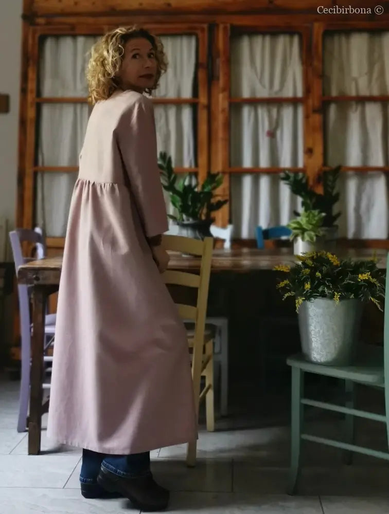 Abito lungo incrociato in lino rosa antico (Ref. 139) abito donna