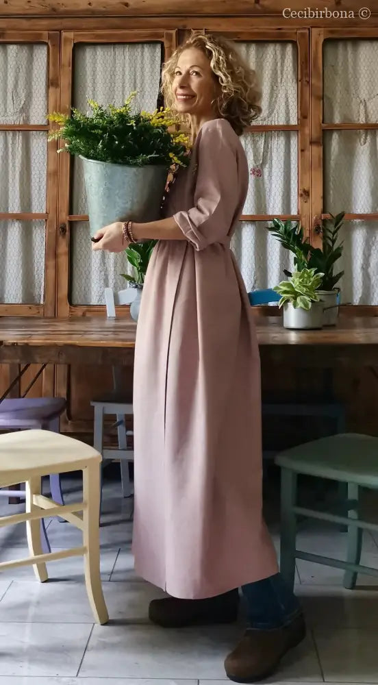 Abito lungo incrociato in lino rosa antico (Ref. 139) abito donna