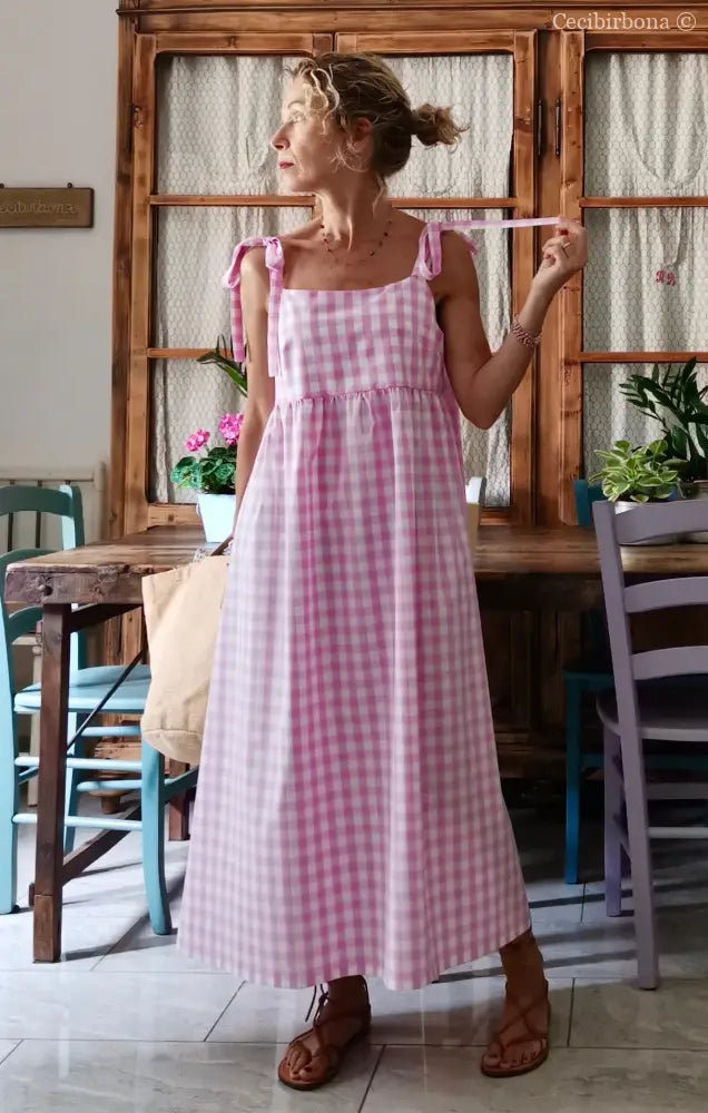 Abito prendisole in cotone a quadretti rosa (Ref. 190) abbigliamento