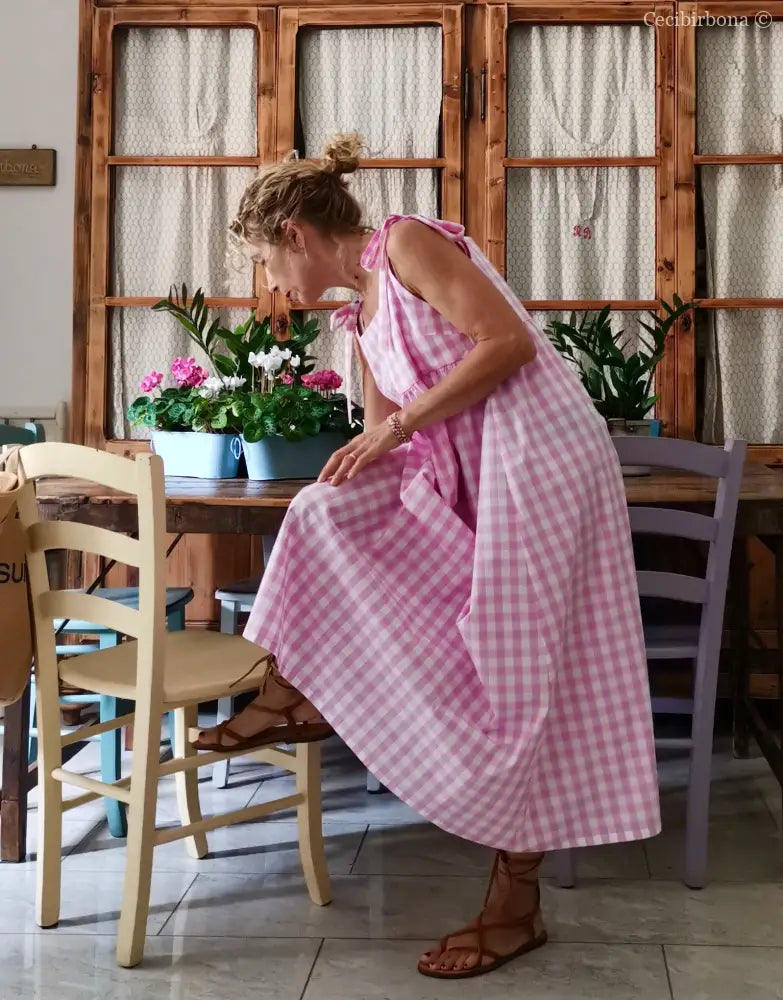 Abito prendisole in cotone a quadretti rosa (Ref. 190) abbigliamento