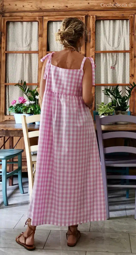 Abito prendisole in cotone a quadretti rosa (Ref. 190) abbigliamento