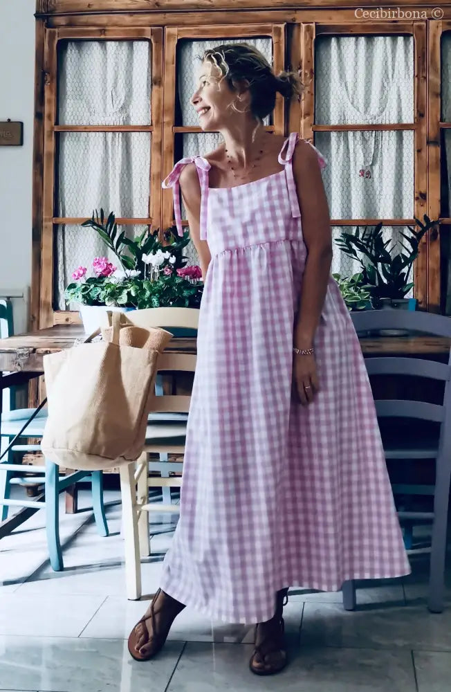 Abito prendisole in cotone a quadretti rosa (Ref. 190) abbigliamento