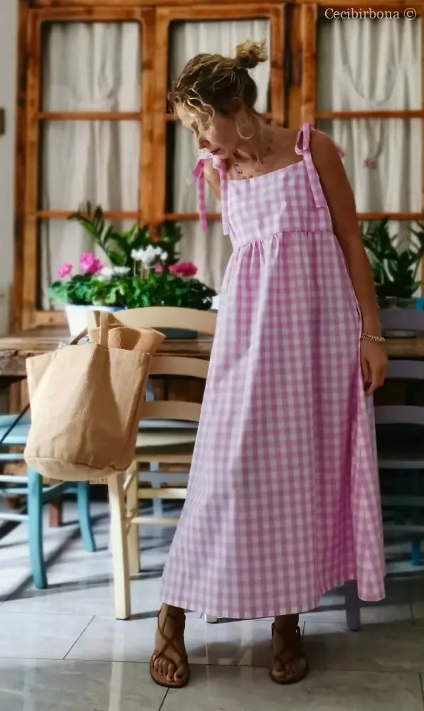 Abito prendisole in cotone a quadretti rosa (Ref. 190) abbigliamento