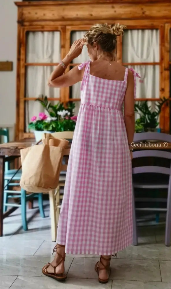 Abito prendisole in cotone a quadretti rosa (Ref. 190) abbigliamento