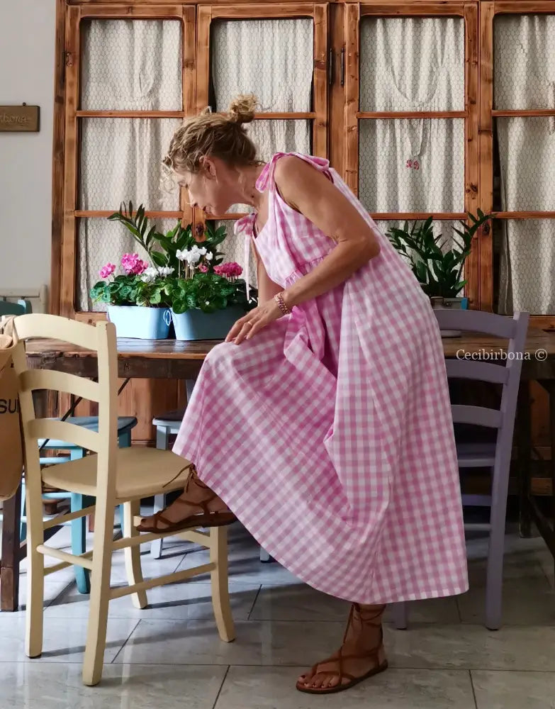 Abito prendisole in cotone a quadretti rosa (Ref. 190) abbigliamento