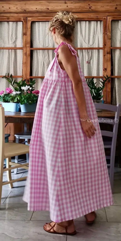 Abito prendisole in cotone a quadretti rosa (Ref. 190) abbigliamento