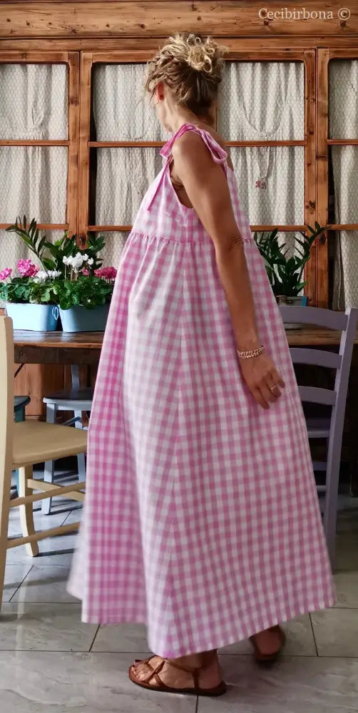 Abito prendisole in cotone a quadretti rosa (Ref. 190) abbigliamento