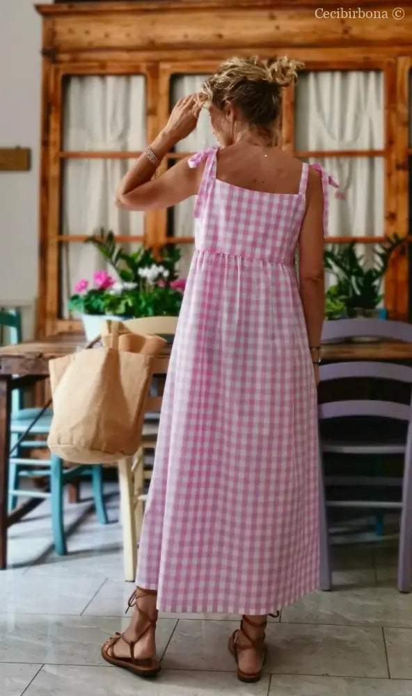 Abito prendisole in cotone a quadretti rosa (Ref. 190) abbigliamento