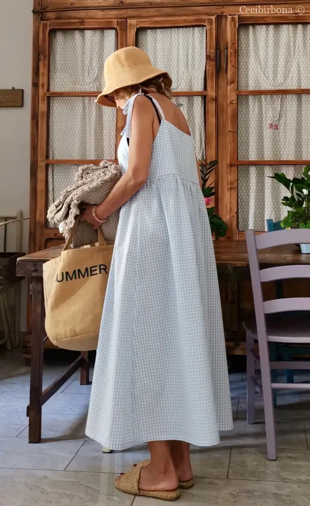 Abito prendisole in cotone a quadrettini celesti (Ref. 187) abito donna