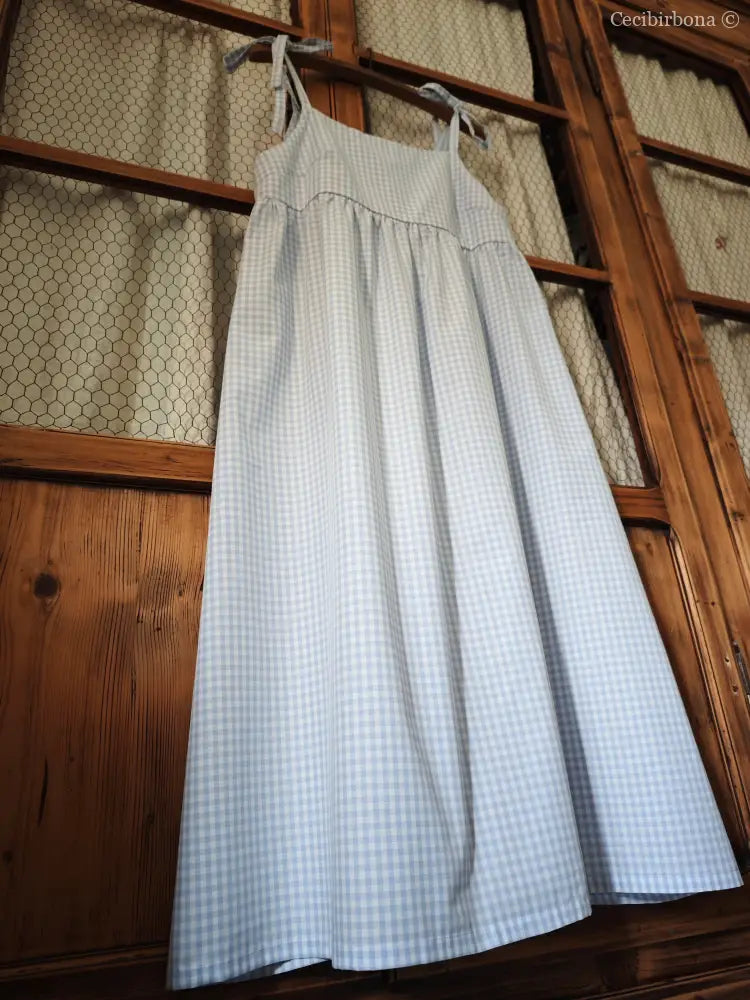 Abito prendisole in cotone a quadrettini celesti (Ref. 187) abito donna