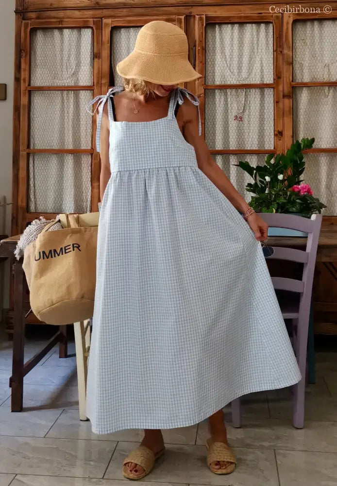 Abito prendisole in cotone a quadrettini celesti (Ref. 187) abito donna