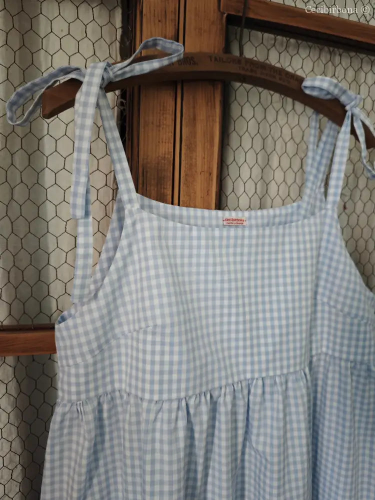 Abito prendisole in cotone a quadrettini celesti (Ref. 187) abito donna