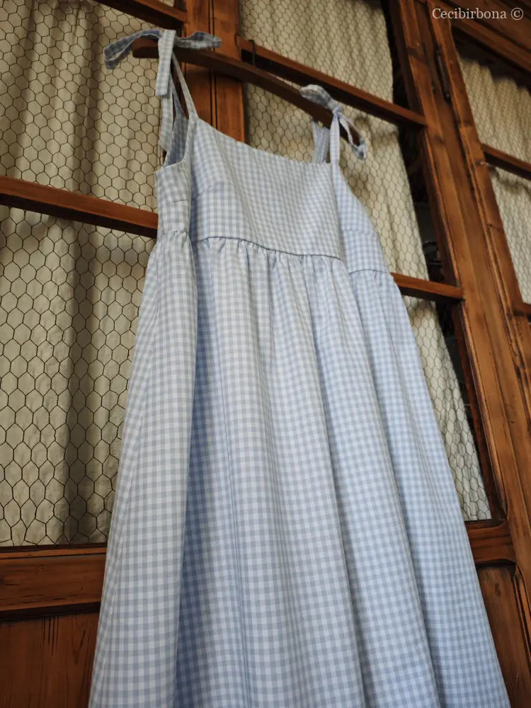 Abito prendisole in cotone a quadrettini celesti (Ref. 187) abito donna