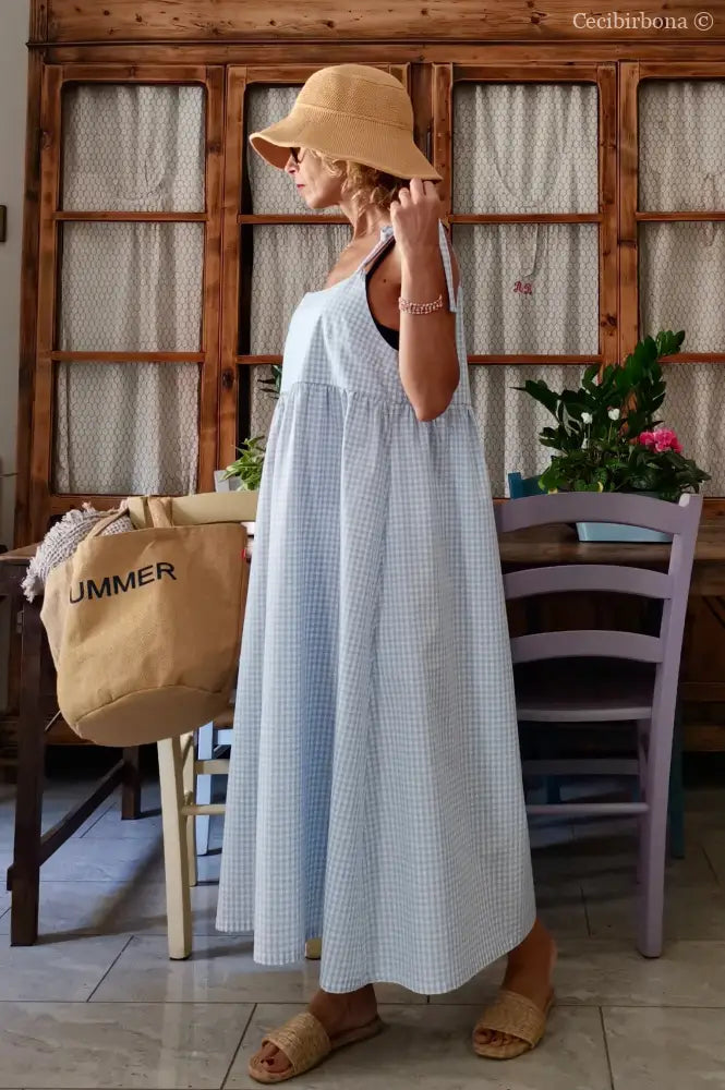 Abito prendisole in cotone a quadrettini celesti (Ref. 187) abito donna