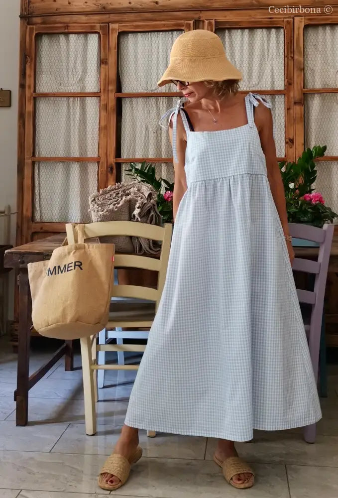 Abito prendisole in cotone a quadrettini celesti (Ref. 187) abito donna