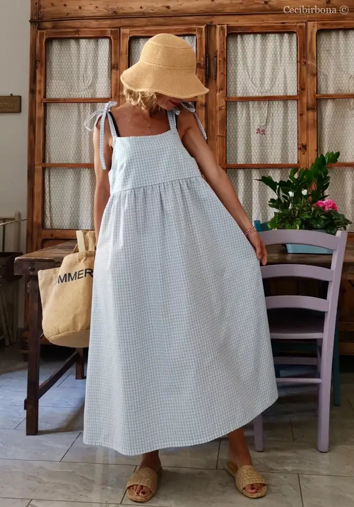 Abito prendisole in cotone a quadrettini celesti (Ref. 187) abito donna