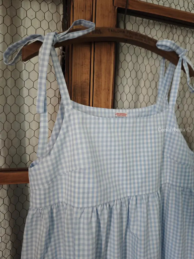Abito prendisole in cotone a quadrettini celesti (Ref. 187) abito donna
