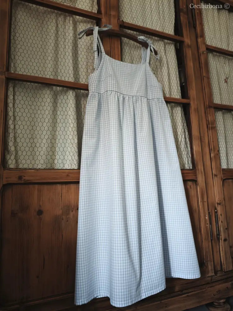 Abito prendisole in cotone a quadrettini celesti (Ref. 187) abito donna