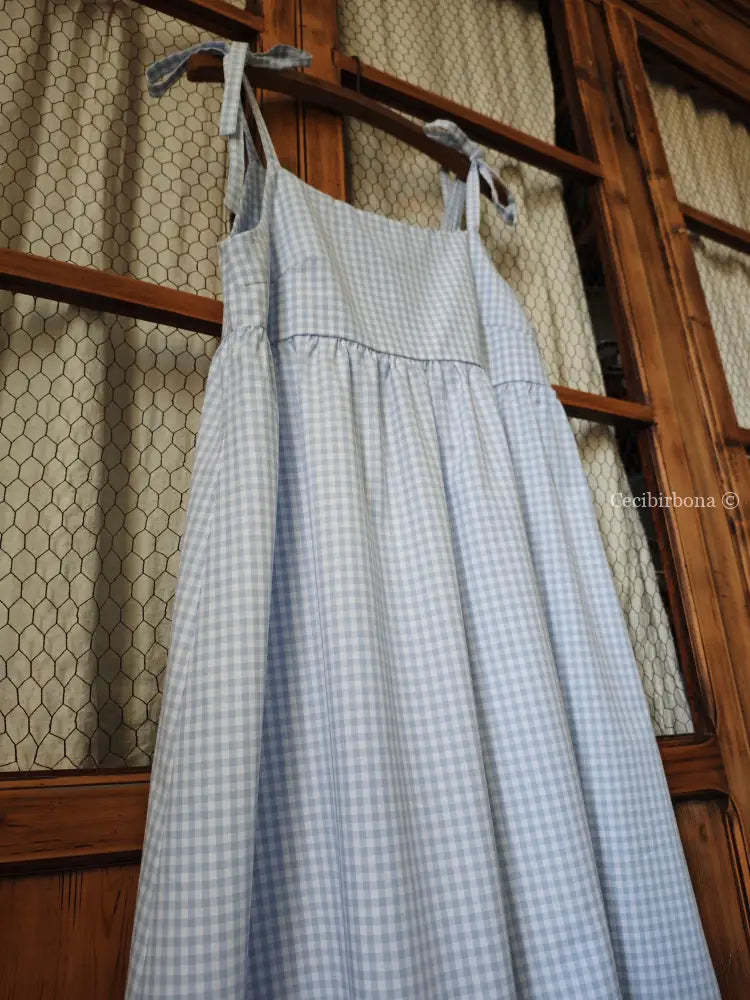Abito prendisole in cotone a quadrettini celesti (Ref. 187) abito donna