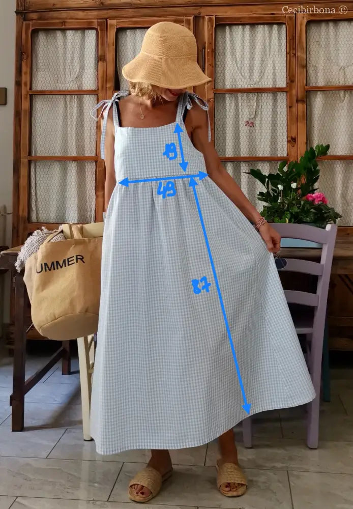 Abito prendisole in cotone a quadrettini celesti (Ref. 187) abito donna